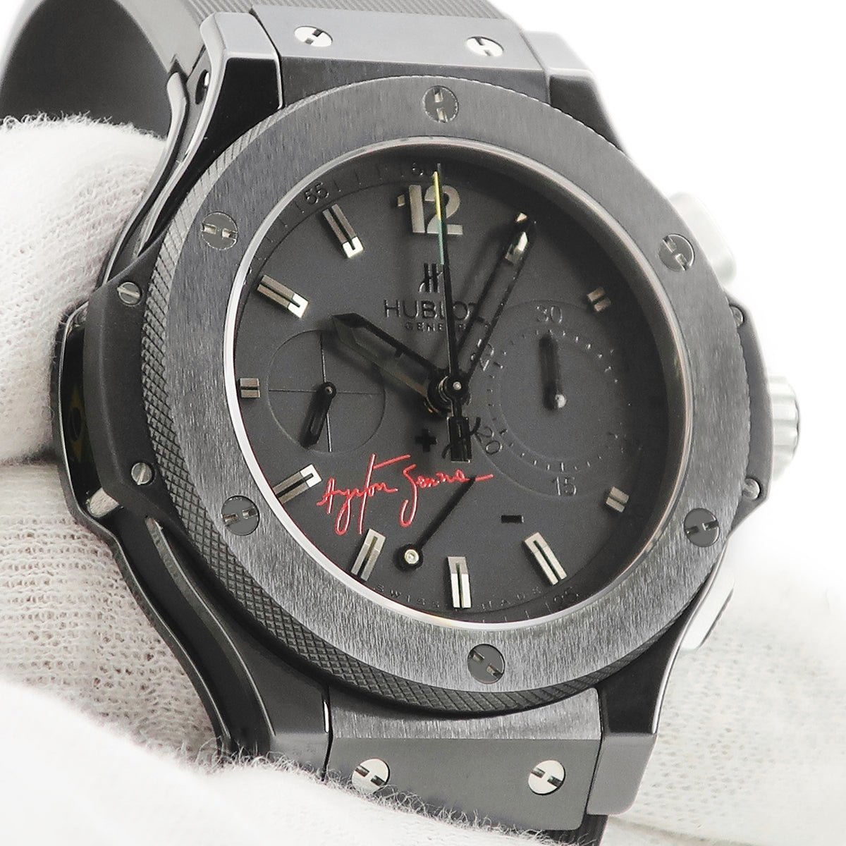 ウブロ HUBLOT ビッグバン オールブラック 309.CM.134.RX.AES07 自動巻き メンズ OH済 アイルトンセナコラボ 限定