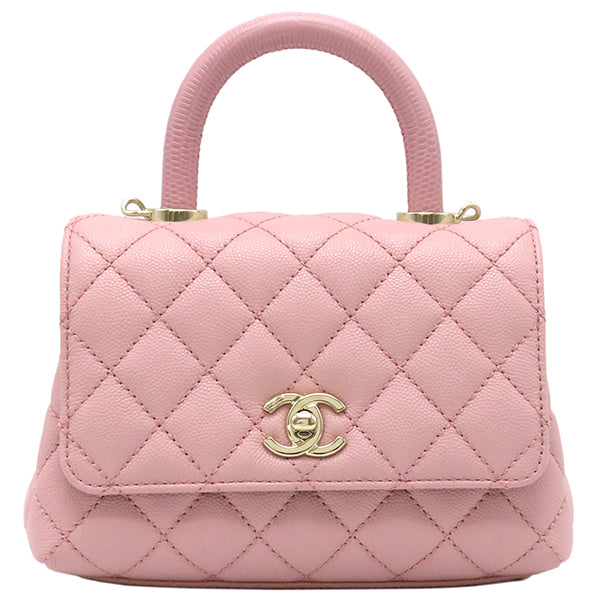 シャネル CHANEL トップハンドル ミニ フラップ バッグ AS2215  ピンク キャビアスキン 2WAYバッグ ゴールド金具 ココハンドル XXS ピンクベージュ