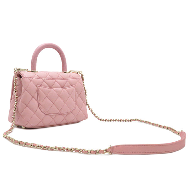 シャネル CHANEL トップハンドル ミニ フラップ バッグ AS2215  ピンク キャビアスキン 2WAYバッグ ゴールド金具 ココハンドル XXS ピンクベージュ