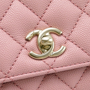 シャネル CHANEL トップハンドル ミニ フラップ バッグ AS2215 ピンク キャビアスキン 2WAYバッグ ゴールド金具 ココハンドル  XXS ピンクベージュ