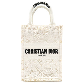 クリスチャン・ディオール Christian Dior D-Lace ブックトート ミニ ホワイト×ゴールド キャンバス 2WAYバッグ ゴールド金具 白 レース