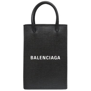 バレンシアガ BALENCIAGA ショッピング フォンホルダー 593826 ブラック レザー ショルダーバッグ シルバー金具 ミニバッグ 黒