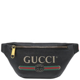 グッチ GUCCI ウェブ ロゴプリント スモールベルトバッグ  527792 ブラック レザー ウエストバッグ ヴィンテージ金具 ボディバッグ 黒 シェリーライン