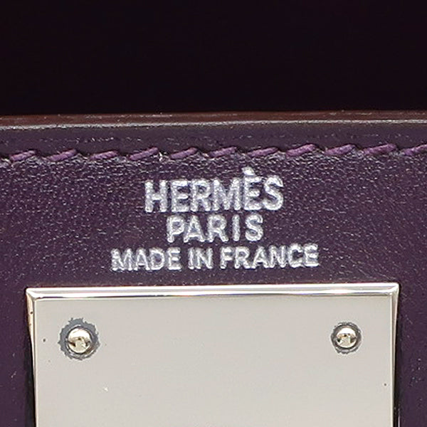 エルメス HERMES ケリー28 外縫い レザン ボックスカーフ 2WAYバッグ シルバー金具 紫 ショルダー