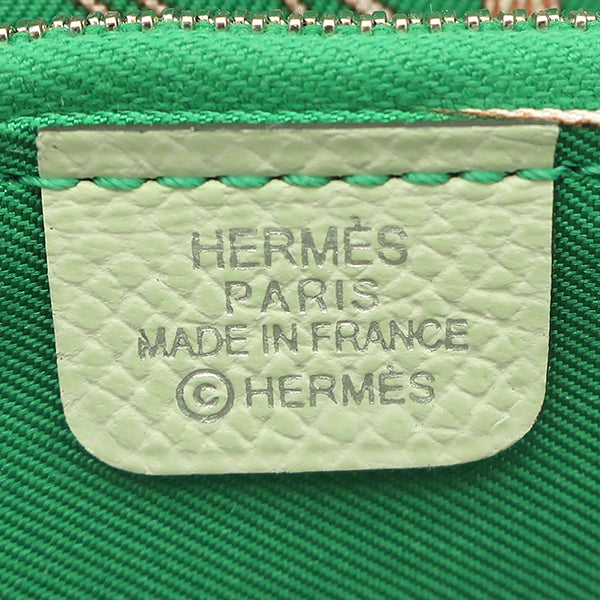 エルメス HERMES アザップ シルクイン コンパクト ヴェールフィズ ヴォーエプソン コインケース シルバー金具 新品 未使用 薄緑 ラウンドジップ