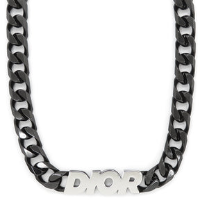 ディオール DIOR ITALIC LOGO NECKLACE シルバーXブラック メタル ネックレス ブラック金具 DIORロゴ