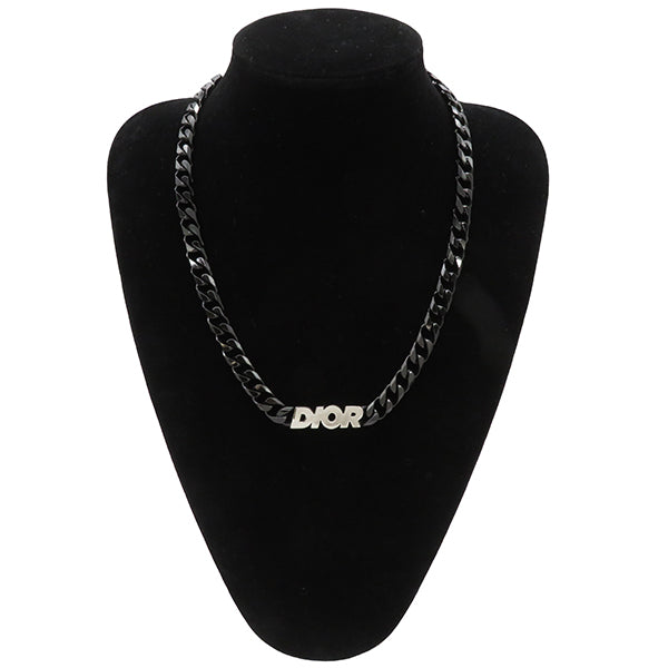 ディオール DIOR ITALIC LOGO NECKLACE シルバーXブラック メタル ネックレス ブラック金具 DIORロゴ