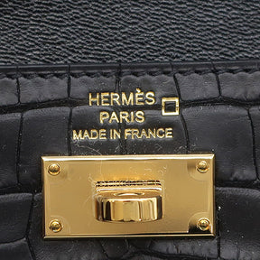 エルメス HERMES ケリーポケット ブラック アリゲーターマット コインケース ゴールド金具 黒 クロコ