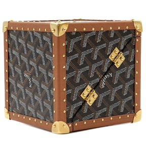 ゴヤール GOYARD デ・トランクバッグ ブラック＆ナチュラル コーティングキャンバス カーフ ハンドバッグ ゴールド金具 ヘリンボーン柄  サイコロ型 立方体