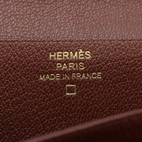 エルメス HERMES ベアンスフレ ミール アリゲーター 長財布 ゴールド金具 茶 クロコ 二つ折り財布