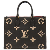 ルイヴィトン LOUIS VUITTON オンザゴー MM M45495 ブラック×ベージュ モノグラムアンプラント トートバッグ ゴールド金具 ショルダー バイカラー