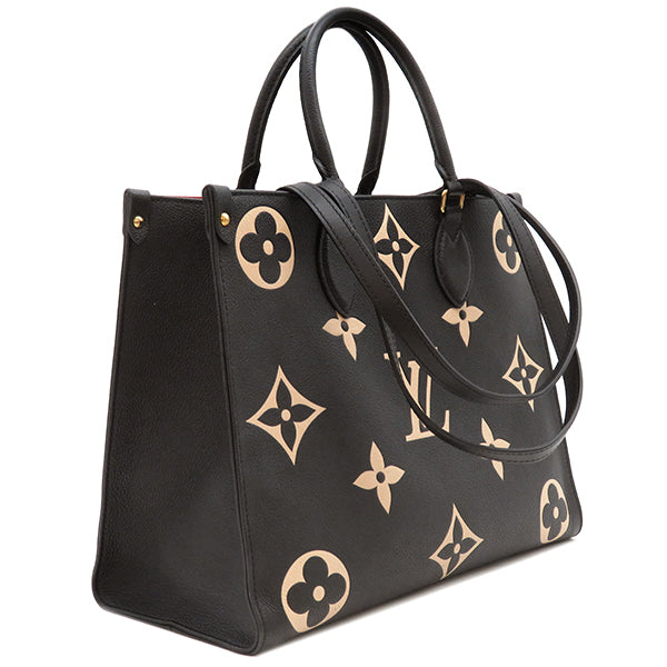 ルイヴィトン LOUIS VUITTON オンザゴー MM M45495 ブラック×ベージュ モノグラムアンプラント トートバッグ ゴールド金具 ショルダー バイカラー