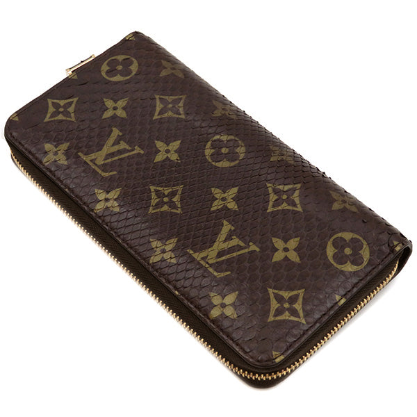 ルイヴィトン LOUIS VUITTON ジッピーウォレット N80148 ブラウン×ゴールド モノグラムパイソンレザー 長財布 ゴールド金具 茶 エキゾチックレザー ラウンドファスナー