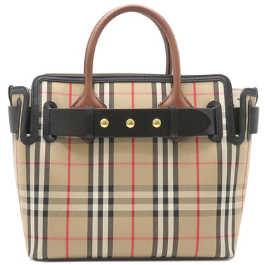 バーバリー BURBERRY ノバチェック ミニトート ベージュ×ブラウン カーフ コットン ポリエステル 2WAYバッグ ゴールド金具 茶 ハンドバッグ ショルダー