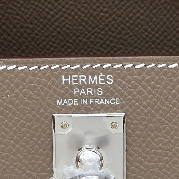 エルメス HERMES ケリー25 外縫い エトゥープ ヴォーエプソン 2WAYバッグ シルバー金具 グレージュ ショルダー