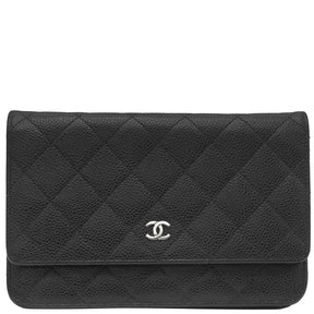 シャネル CHANEL マトラッセ チェーンショルダー A33814 ブラック キャビアスキン チェーンウォレット シルバー金具 21番代 黒