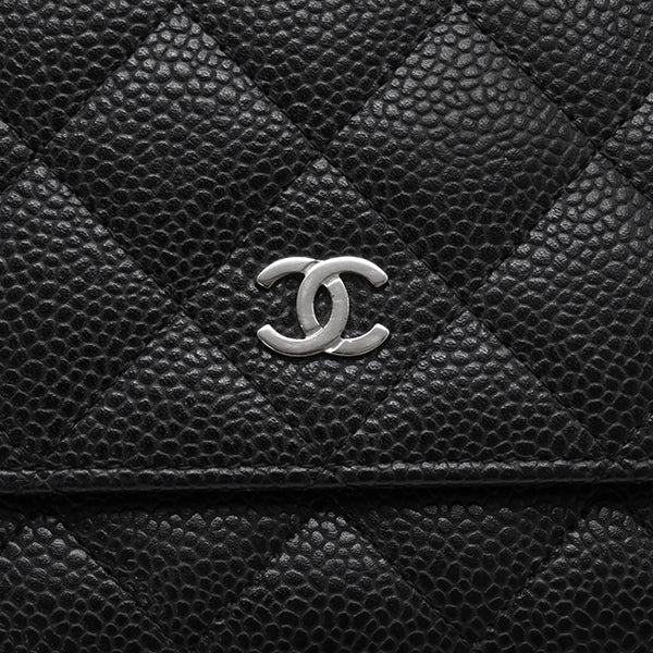 シャネル CHANEL マトラッセ チェーンショルダー A33814 ブラック キャビアスキン チェーンウォレット シルバー金具 21番代 黒