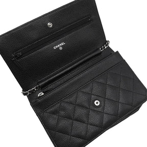 シャネル CHANEL マトラッセ チェーンショルダー A33814 ブラック キャビアスキン チェーンウォレット シルバー金具 21番代 黒