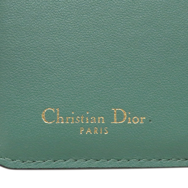 クリスチャン・ディオール Christian Dior サドル ロータスウォレット グリーン レザー 三つ折り財布 ゴールド金具 緑 ラウンドファスナー