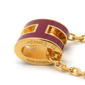 エルメス HERMES ポップアッシュ ミニ ペンダント ルージュルビー×ゴールド GP ラッカー ネックレス ゴールド金具 新品 未使用 Hモチーフ ボルドー