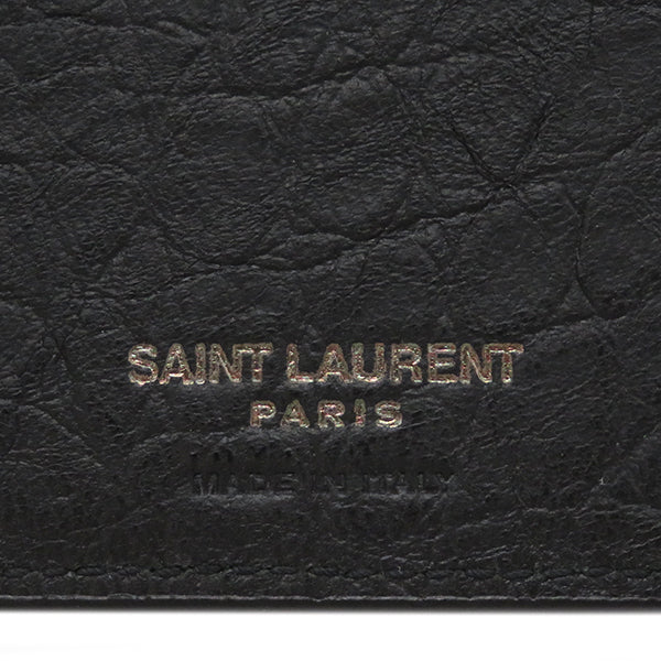 サンローラン SAINT LAURENT ビルクリップ ウォレット 485630 ブラック レザー メタル 二つ折り財布 ガンメタル金具 黒 型押し カード入れ マネークリップ