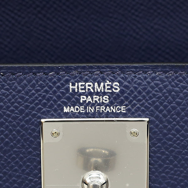 エルメス HERMES ケリー28 外縫い ブルーネイビー ヴォーエプソン 2WAYバッグ シルバー金具 紺 ショルダー