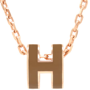 エルメス HERMES ポップアッシュ ミニ ペンダント ニューゴールド×ピンクゴールド GP ラッカー ネックレス ローズゴールド金具 Hモチーフ  茶 PG RG