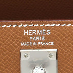 エルメス HERMES ケリー25 外縫い ゴールド ヴォーエプソン 2WAYバッグ シルバー金具 茶 ショルダー