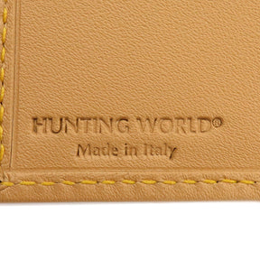 ハンティングワールド HUNTING WORLD バチュー コンパクトウォレット ネイビーXブラウン レザー バチュークロス 二つ折り財布 ゴールド金具 濃紺