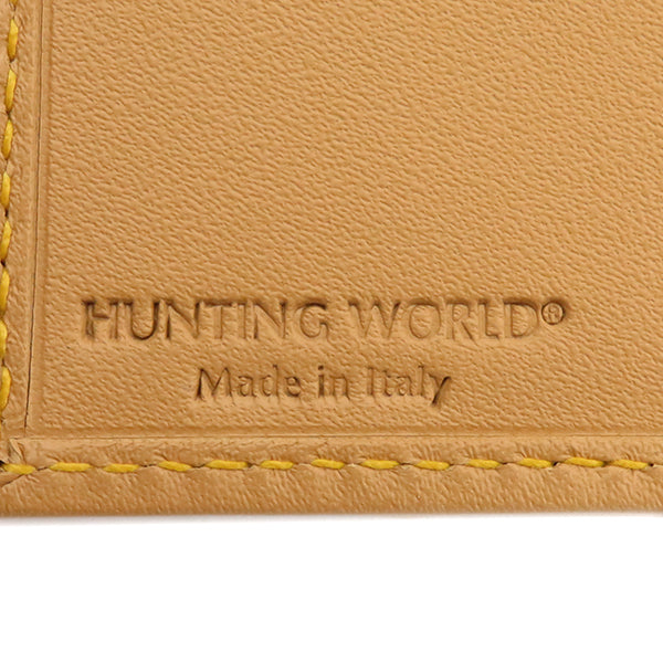 ハンティングワールド HUNTING WORLD バチュー コンパクトウォレット ネイビーXブラウン レザー バチュークロス 二つ折り財布 ゴールド金具 濃紺