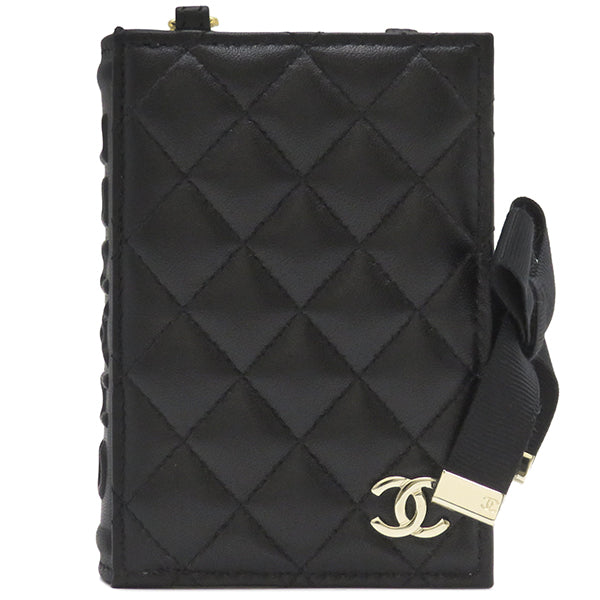 シャネル CHANEL マトラッセ ブックカードケース  AP2954 B08934 94305 ブラック ラムスキン カードケース シャンパンゴールド金具 本型 ブック チェーンショルダー