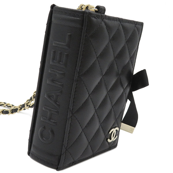 シャネル CHANEL マトラッセ ブックカードケース  AP2954 B08934 94305 ブラック ラムスキン カードケース シャンパンゴールド金具 本型 ブック チェーンショルダー