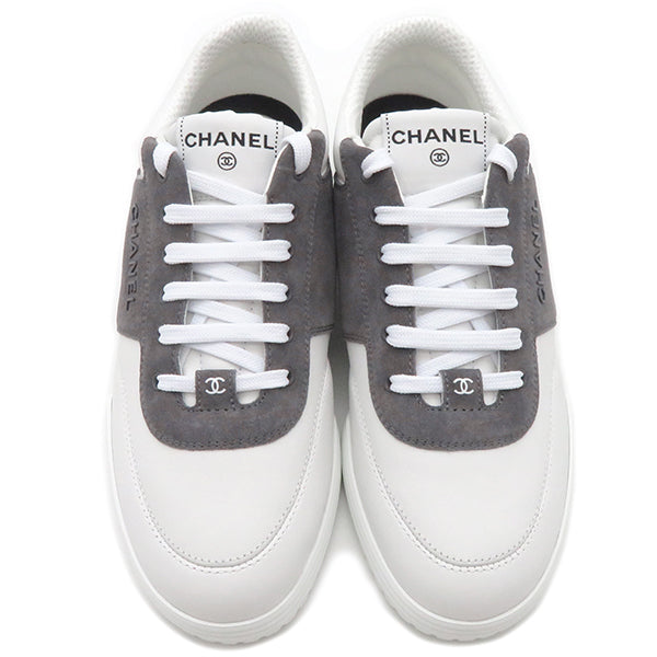 シャネル CHANEL ココマーク 24Ｃ  G45470 ホワイトXグレー レザー スウェード #39 スニーカー