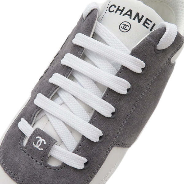 シャネル CHANEL ココマーク 24Ｃ  G45470 ホワイトXグレー レザー スウェード #39 スニーカー