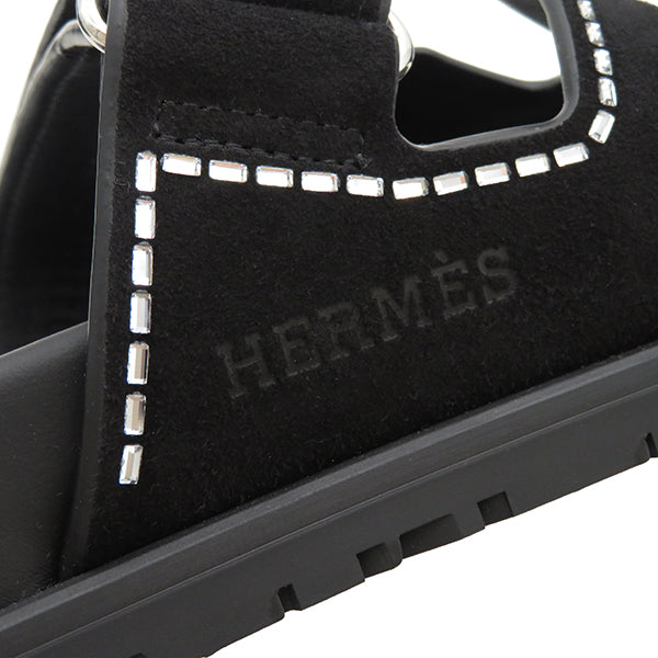 エルメス HERMES シプレ H232144Z  ブラック カーフ シェーブルヴェロア ストラス #39 サンダル 黒 フラットサンダル