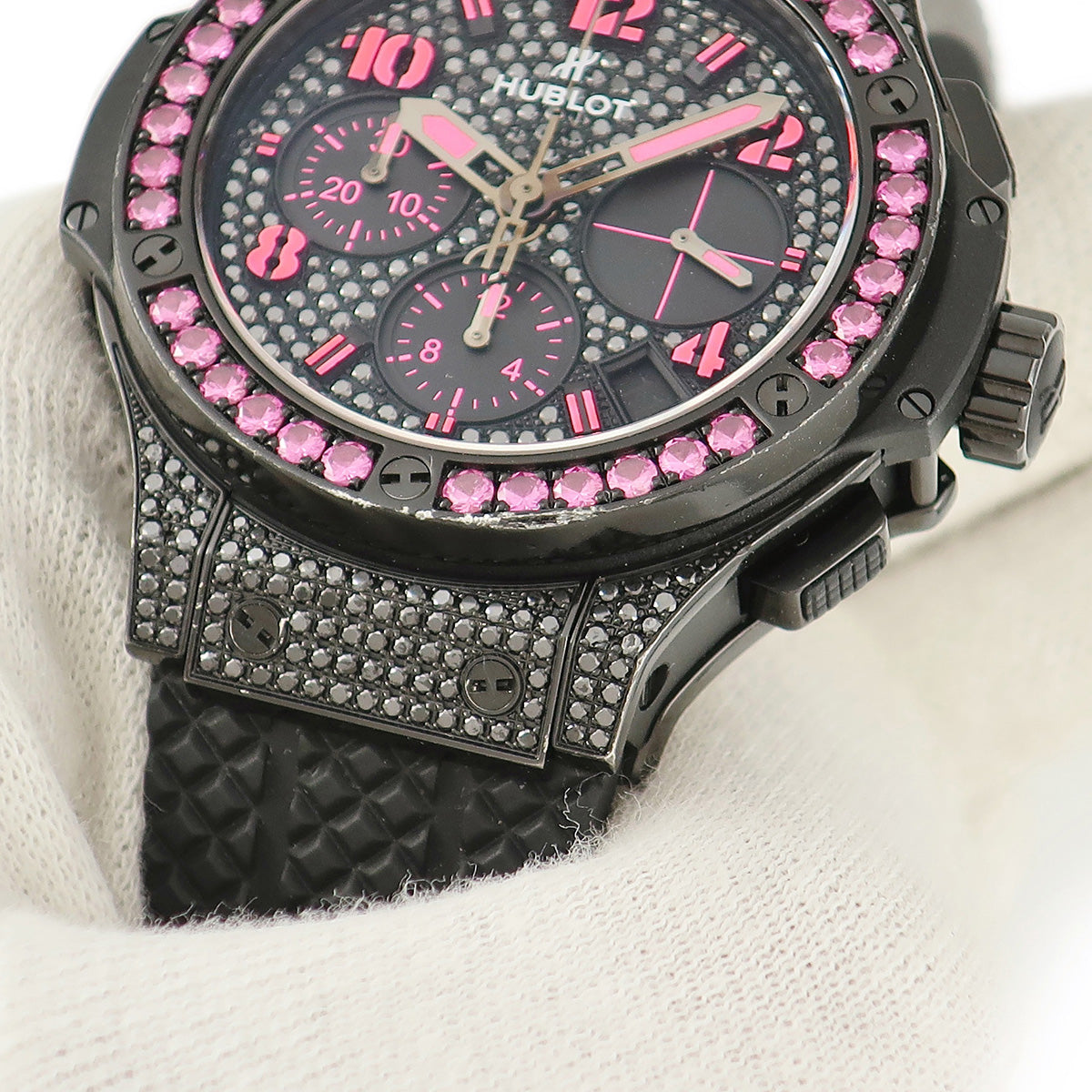 ウブロ HUBLOT ビッグバン ブラックフロー ピンク 341.SV.9090.PR.0933 自動巻き メンズ 純正ダイヤ＆サファイア PVD 限定