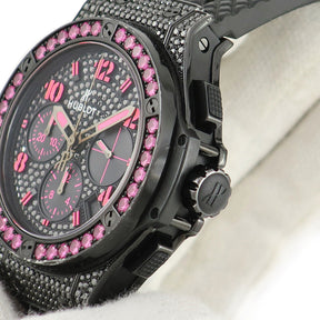 ウブロ HUBLOT ビッグバン ブラックフロー ピンク 341.SV.9090.PR.0933 自動巻き メンズ 純正ダイヤ＆サファイア PVD 限定