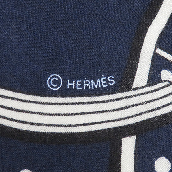 エルメス HERMES ショール カレ140 CARRE マリン×ホワイト×ブラック カシミヤ シルク ストール 【SPRINGS/スプリング】