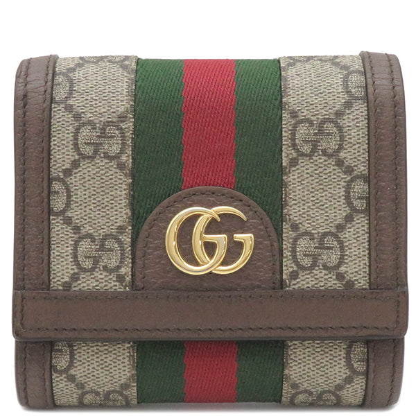 グッチ GUCCI オフィディア GG ウォレット 598662 ベージュ×エボニー GGスプリームキャンバス 二つ折り財布 ゴールド金具 ウェブ ストライプ 赤 緑 茶