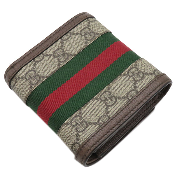 グッチ GUCCI オフィディア GG ウォレット 598662 ベージュ×エボニー GGスプリームキャンバス 二つ折り財布 ゴールド金具 ウェブ ストライプ 赤 緑 茶