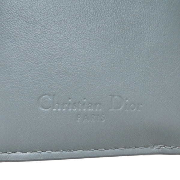 クリスチャン・ディオール Christian Dior ロータスウォレット グレー パテントカーフスキン 三つ折り財布 ゴールド金具 カナージュ ミニ