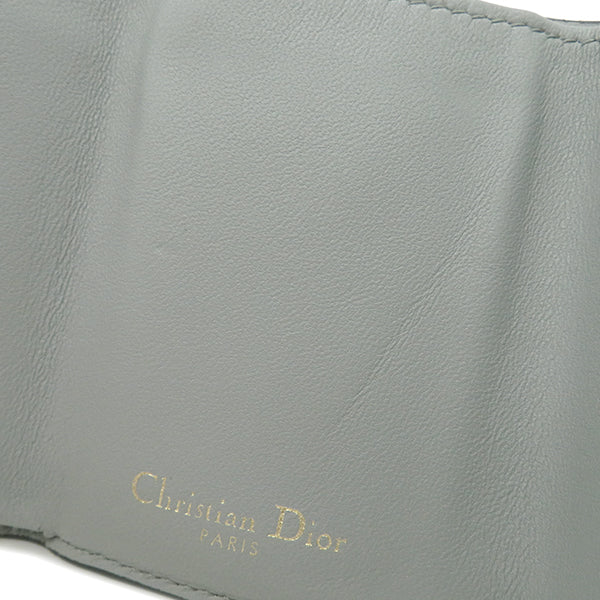 クリスチャン・ディオール Christian Dior サドル ロータスウォレット グレー レザー 三つ折り財布 ゴールド金具 コンパクト財布 ミニ財布