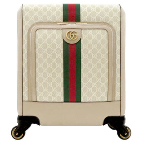 グッチ GUCCI サヴォイ スモール キャビントロリーバッグ 693646 ベージュ×ホワイト GGスプリームキャンバス レザー キャリーバッグ ゴールド金具 スーツケース 4輪 白