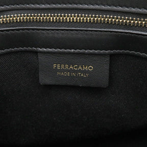 フェラガモ FERRAGAMO TOTE S BEACH ブラック ファブリック ハンドバッグ ゴールド金具 黒