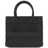 フェラガモ FERRAGAMO TOTE S BEACH ブラック ファブリック ハンドバッグ ゴールド金具 黒