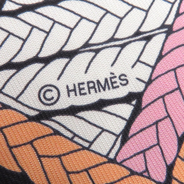 エルメス HERMES ツイリー アプリコット×ブラック×ローズ シルク スカーフ 【TRESSES H/トレスH】