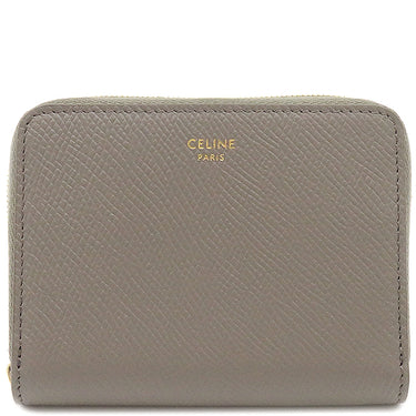 セリーヌ CELINE コンパクト ジップ ウォレット 10B663 ペブル レザー コインケース ゴールド金具 カードケース グレージュ