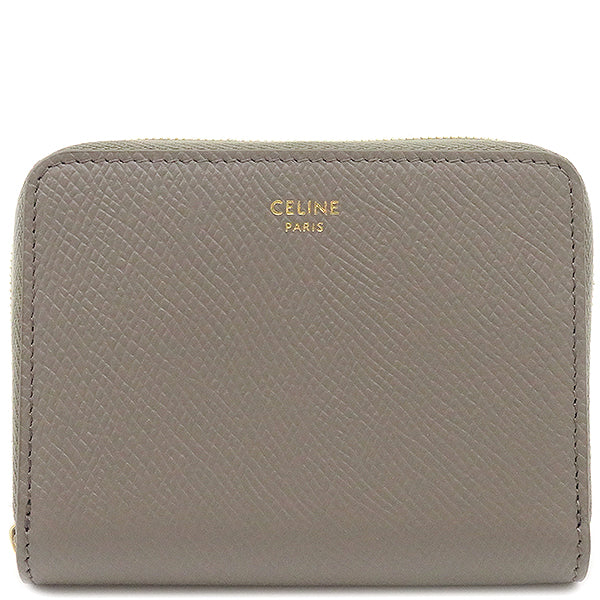 セリーヌ CELINE コンパクト ジップ ウォレット 10B663 ペブル レザー コインケース ゴールド金具 カードケース グレージュ