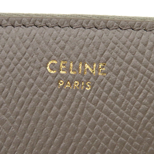 セリーヌ CELINE コンパクト ジップ ウォレット 10B663 ペブル レザー コインケース ゴールド金具 カードケース グレージュ