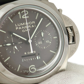 パネライ PANERAI ルミノール1950 クロノ モノプルサンテ 8デイズ GMT チタニオ PAM00311 K番 手巻き メンズ OH済 K番 ブラウン